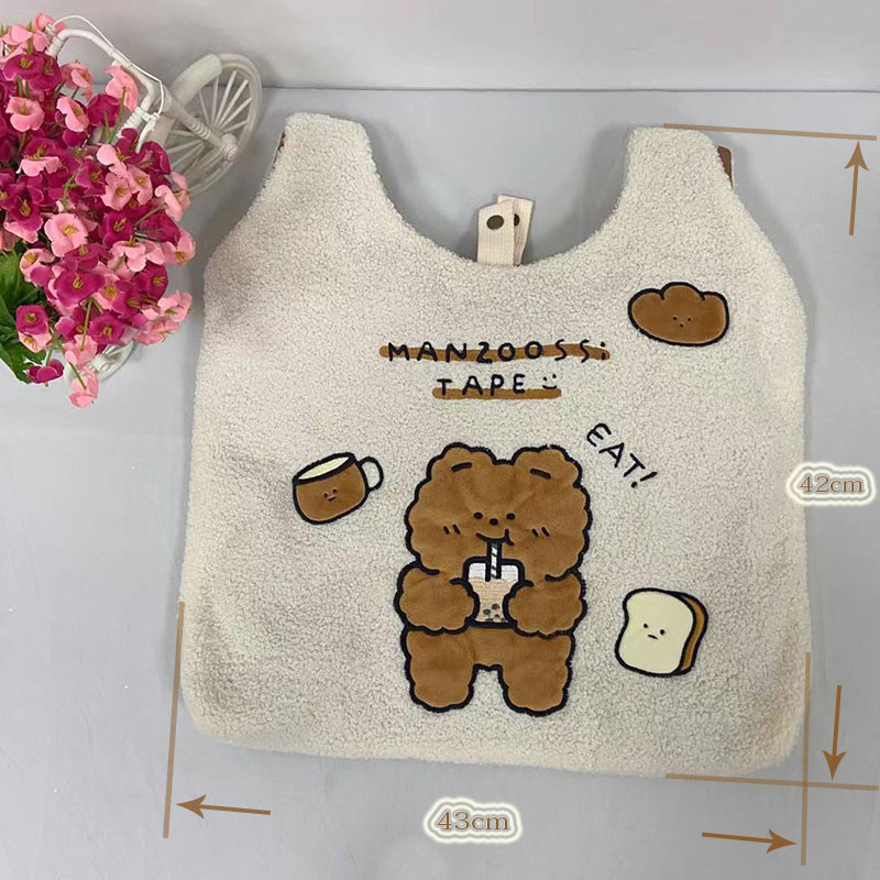Fashion Simple Plush Bear Cute Canvas Shoulder Bag 42cm Large Capacity