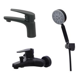 Quality three-piece sStainless steel 304 Hand Shower Wall mount shower Faucet Comercial sanitary ware basin mixer Black Color wholesale