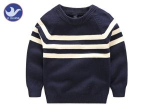 Quality Stripes Reglan Sleeves Boys Knit Pullover Sweater , Boys Cable Knit Jumper Navy Blue wholesale