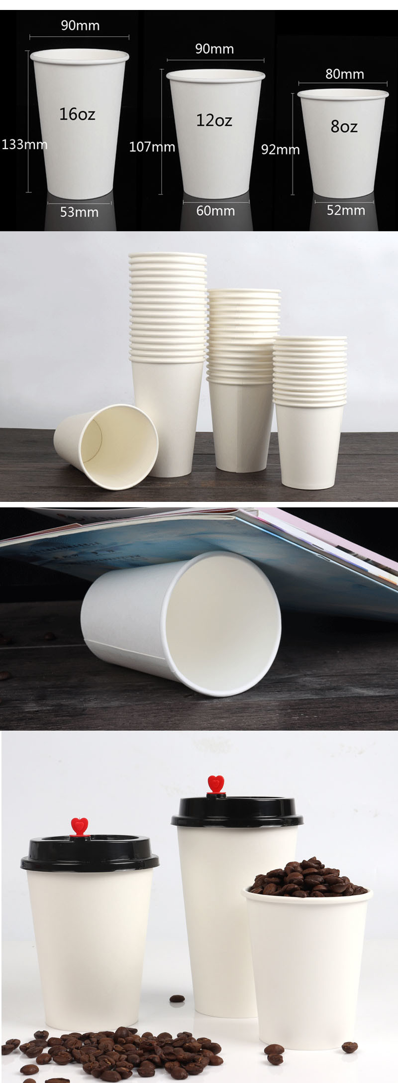 PE Coating Coffee Disposable Paper Cups With Lid For Hot Drinking