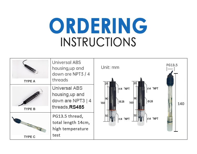 Water Treatment Industry PH Electrode 0-14pH Measurement Probe for Online Monitoring