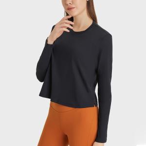 Quality High Elastic Long Sleeve Crop Tops Workout Athletic Gym Cropped Casual Sweatshirts wholesale