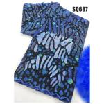 2021 African Wedding Flocking Velvet Lace with Sequins Embroidery in Silk Fabric