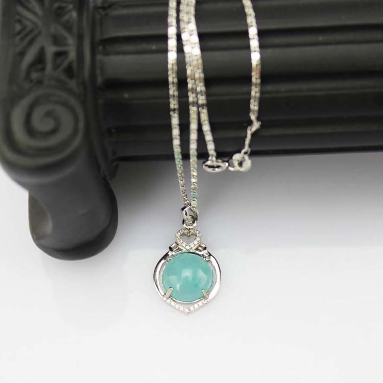 Women Jewelry 925 Silver Blue Chalcedony Cubic Zirconia Pendant Necklace (PSJ078)