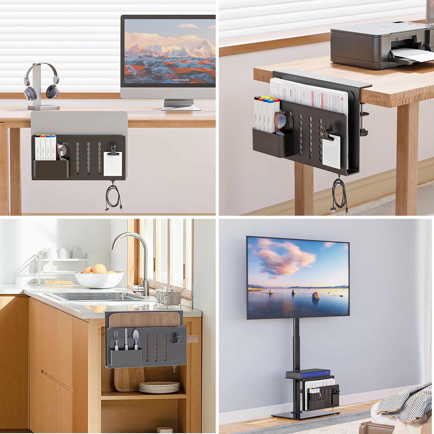 Plating Double-Deck Desk Organizer with Magnetic Pen Holder and Cable Management Tray