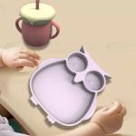 MHC Owl Baby Feeding Products Silicone Feeding Set Bowl Lid Spoon for Baby