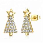 Wholesale Fashion Jewelry Star Zircon Earring Gold Plated Christmas Tree