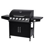 Trolley and Side Burner Included Black 6 Burner 70000Btu Outdoor Gas Smoker BBQ