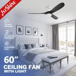 60" Ceiling Fan Light Quiet Indoor Decorative 3 Wood Blade Dc Motor