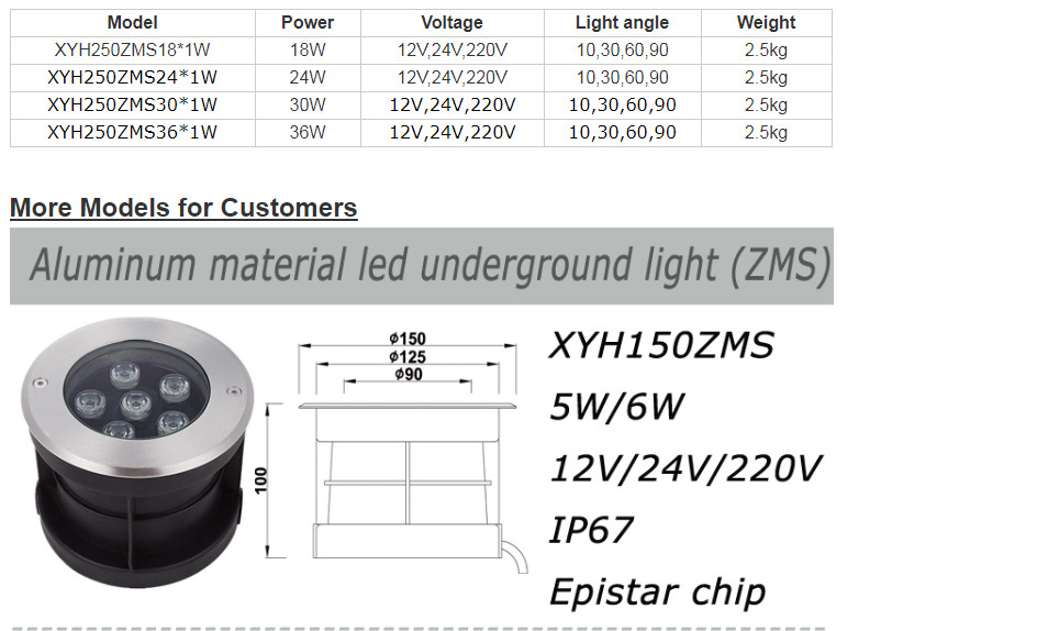 250mm Diameter 18W LED Underground Lights For Road