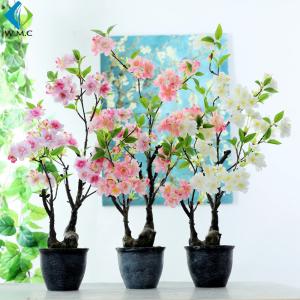 Quality Cherry Blossom Artificial Potted Plants , Peach Flower Fake Bonsai Plants wholesale