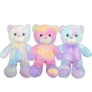 Quality 35cm 13.78in Gift Stuffed Animal Light Pink Tie Dye Teddy Bear Recording Function wholesale