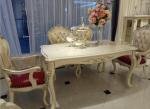 Six Seat Classic French Furniture White Dining Table Rose Carve Pattern Crooked