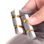 Brazilian Virgin Glue PU Tape Hair Extensions For Thin Hair , Grey Color