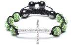 Shamballa Bracelet, Crystal Pave Argil Beads, Silver Plated Brass Cross
