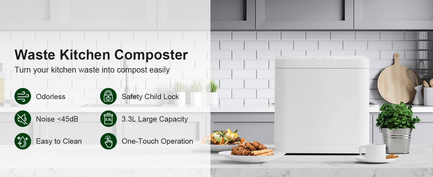 3L Food Compost Machine Automatic With Auto Reverse Grind System