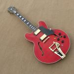 Hollow body electric guitar quilt flame on body top and back ,Natural wood color