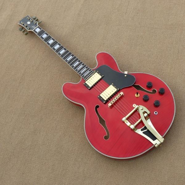 Hollow body electric guitar quilt flame on body top and back ,Natural wood color