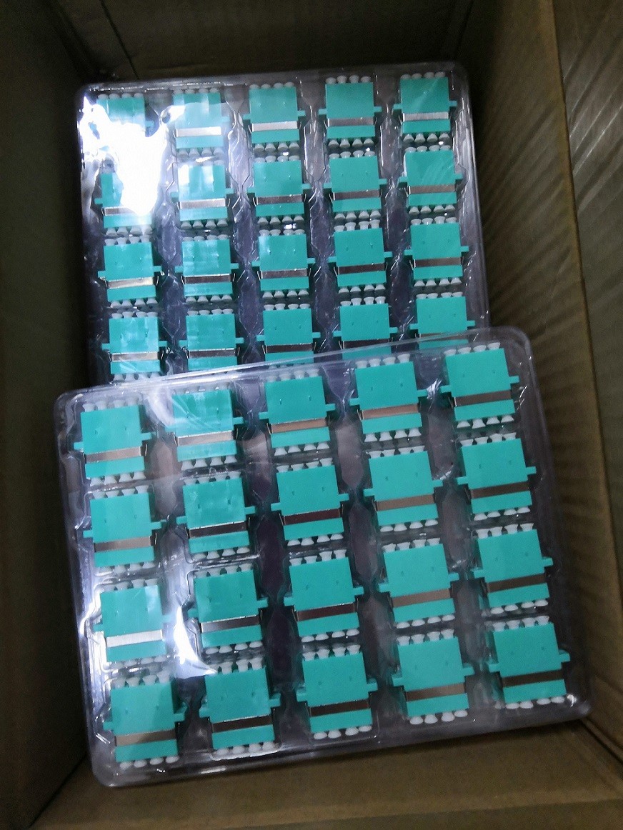 Fiber Optic Network Adapter LC OM3 OM4 Quad Adapter With Flange Aqua Color