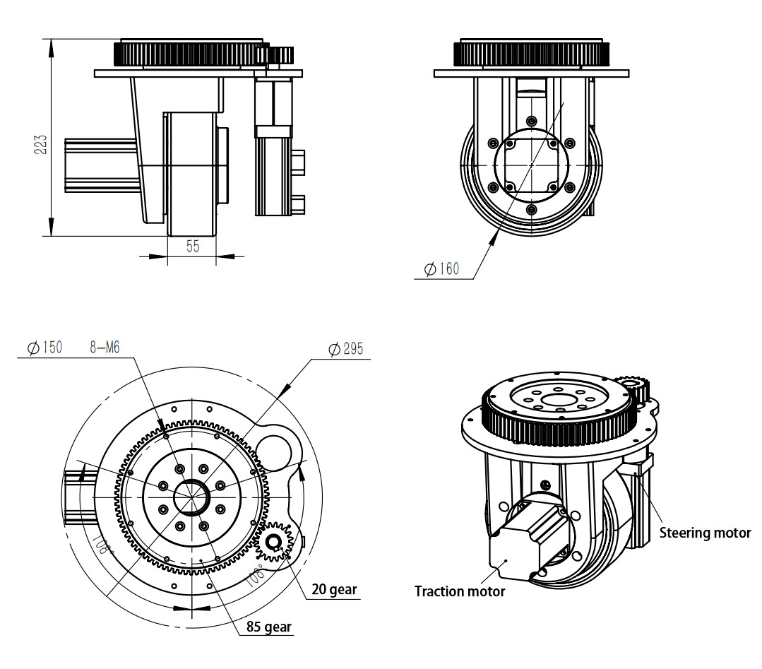 400W 50m/min Agv Wheels Single Drive Wheel Series High Speed 30I Speed Ratio