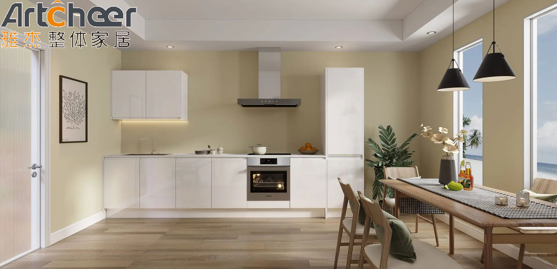 White Kitchen Cabinets with Customized Color and Durable High Gloss Lacquer Finish