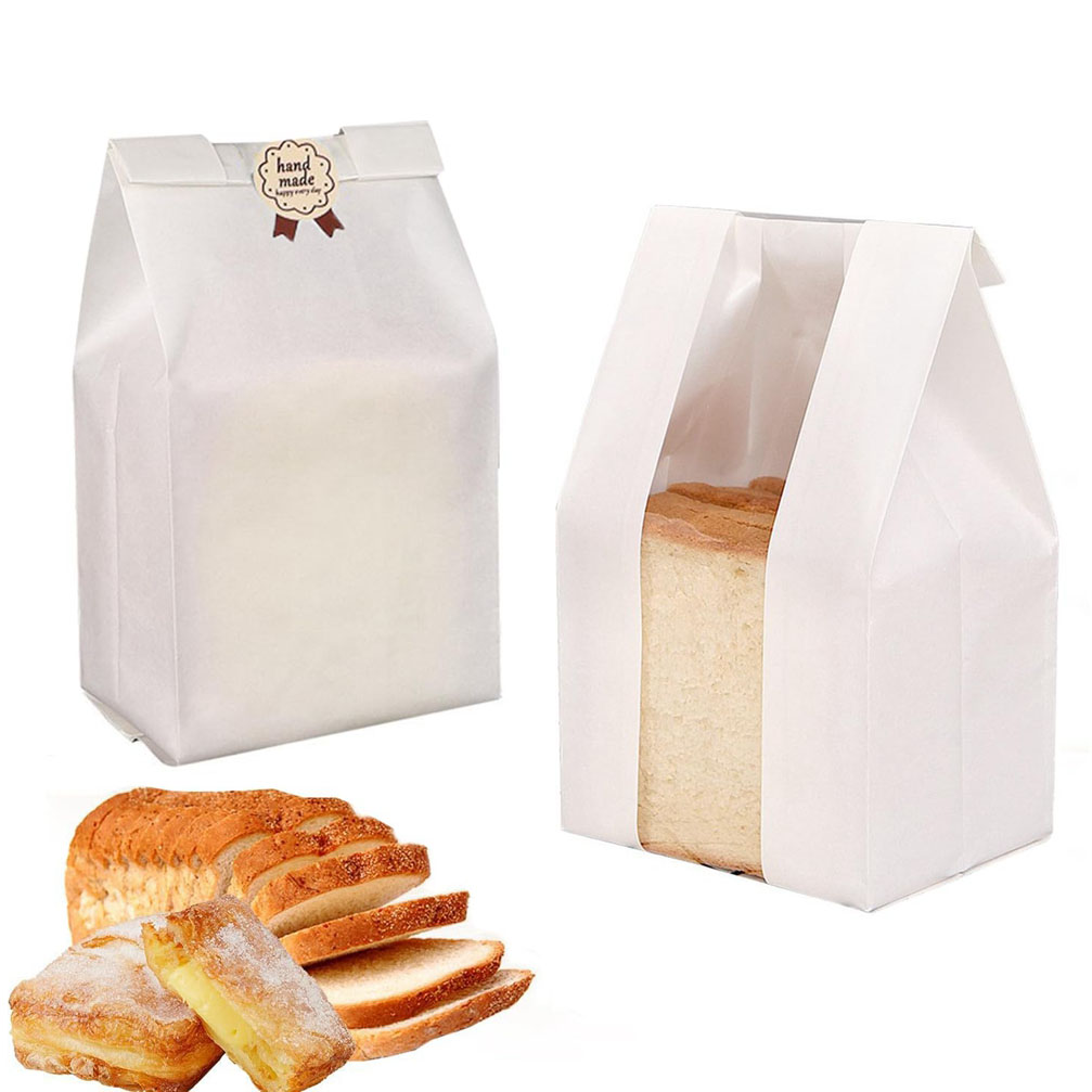 Large Grease-Proof Bread Snack Kraft Paper Bag with Front Window Eco Friendly Packaging
