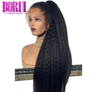 Quality Yaki Straight Brazilian Virgin Human Hair , Pre Plucked 360 Full Lace Wig wholesale