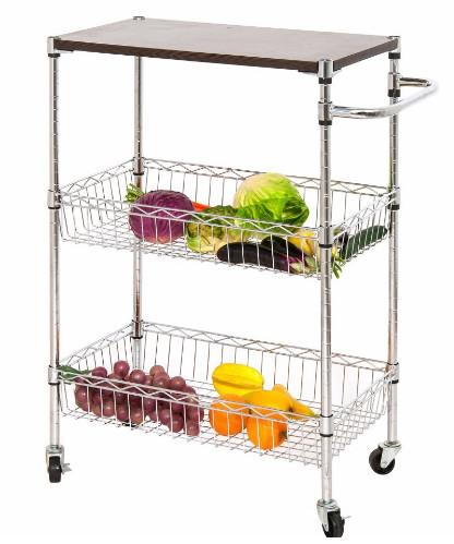 Cheap NSF Restaurant Kitchen Use 3 Layers Wire Utility Cart Basket , Rolling Kitchen Utility Cart for sale