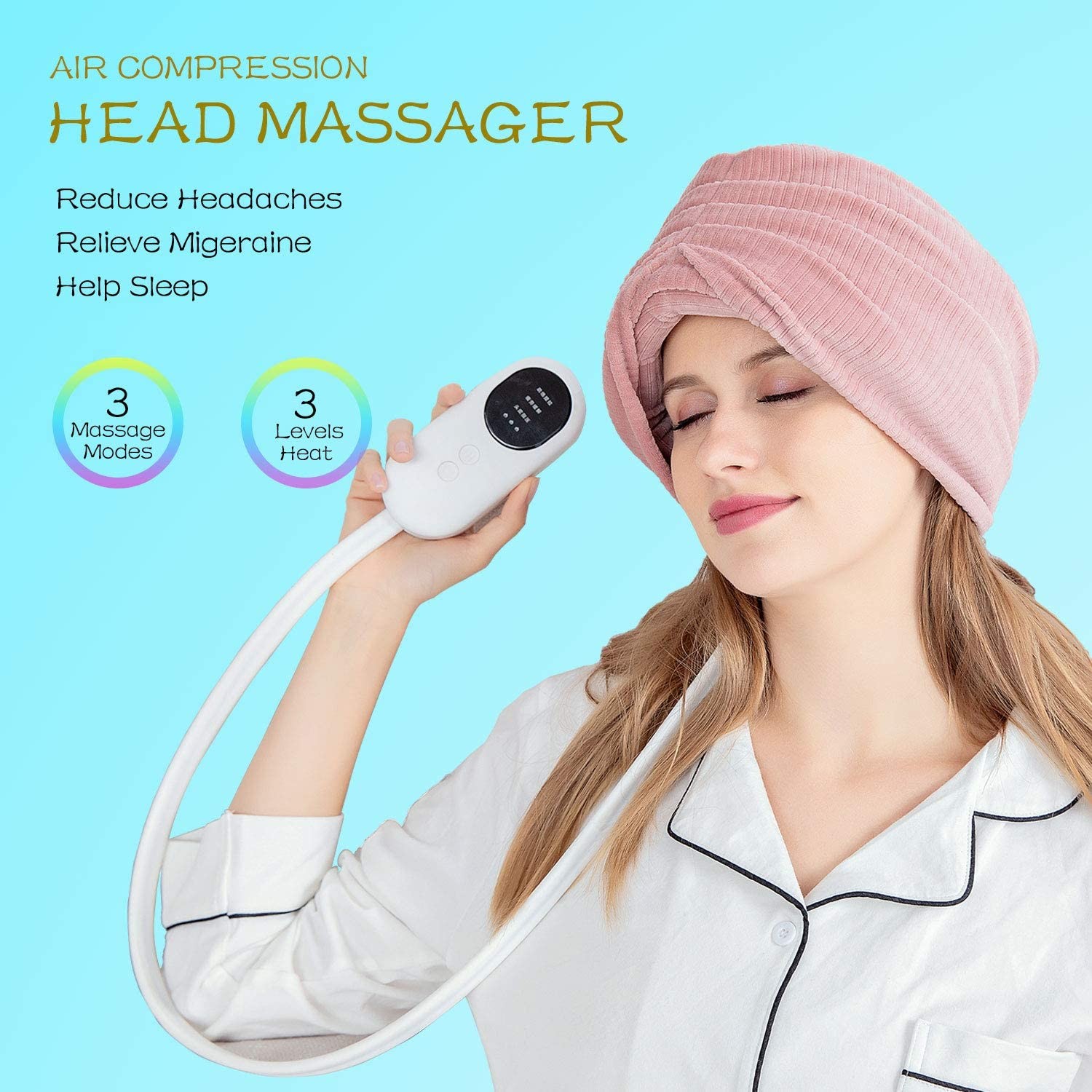 Remote Controll Head Massaging Hat Air Compression 4000mAh USB Charging