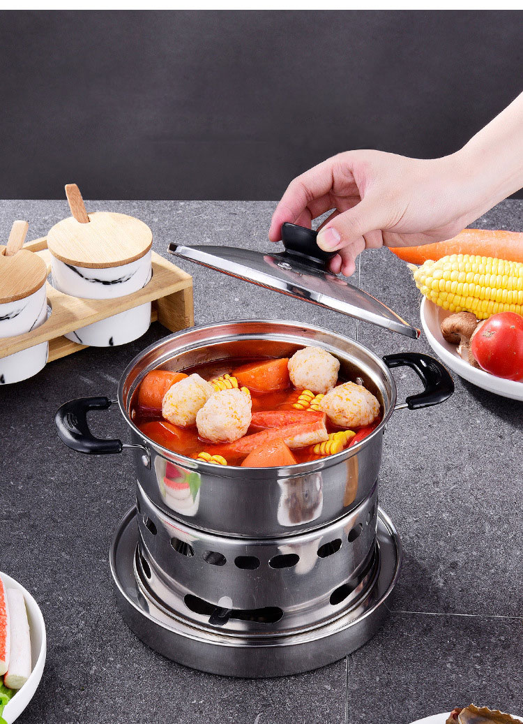 Hot Selling Household Stainless Steel Ramen Soup Pot Portable Cooking Pot Spirit Cooker Alcohol Stove Small Hot Pot