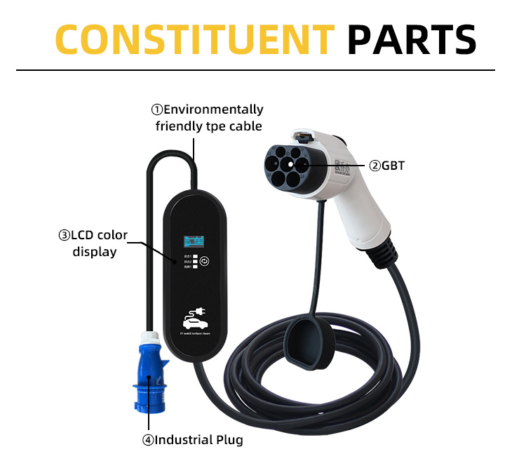 220V ID4 ID6 GBT Portable Ev Charger with EU Socket and Color Screen Charging Cable PC Copper Operate 7kw 32A Compact Design
