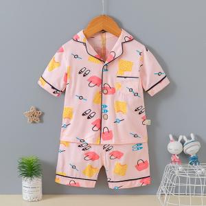 Quality Pure Cotton Cardigan Pajama Set Summer Girls Home Clothes Set Full Flower wholesale