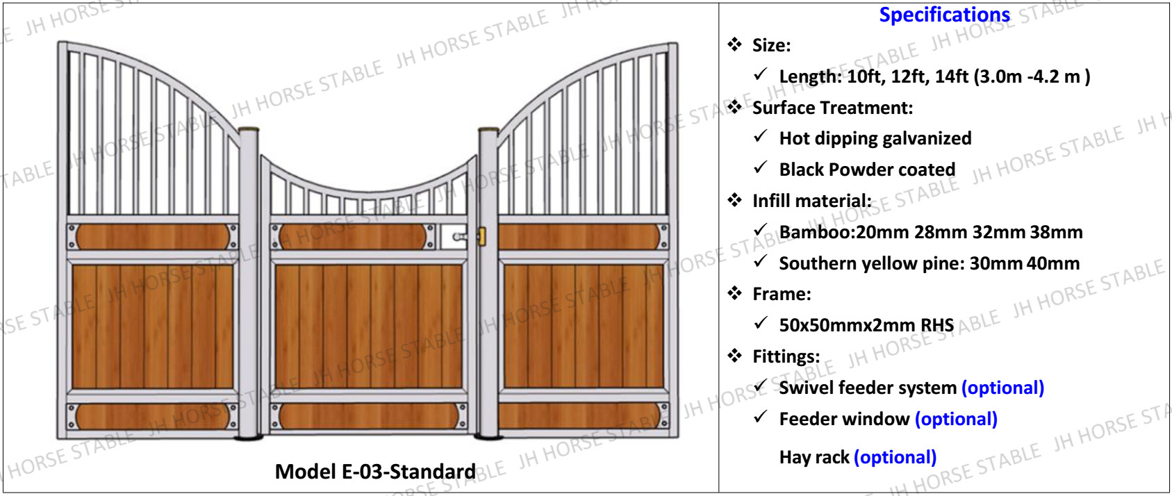 Jinghua Galvanized Horse Stable with 20/25/32mm bamboo wood door