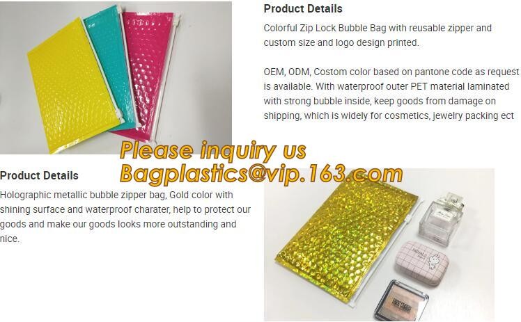 Cosmetic Pink Slider Padded Bag/Silver k Bag With Bubble,Padded Envelopes Cheap Aluminium Foil k Holographic