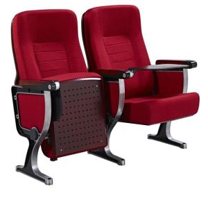 Quality Soft Fabric Chairs For Church Halls With Paint Plate Back / Wooden Armrest wholesale