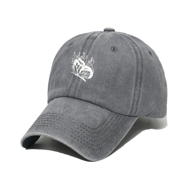 Spring/Summer Versatile Washed And Distressed Baseball Hat With Butterfly Print for female