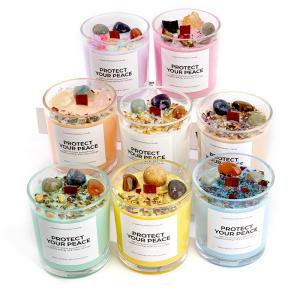 Quality Glass Jar Scented Candle Wooden Wick and Healing Crystals for Aroma Therapy wholesale