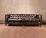 Brown Leather Sofa Upholstery Genuine Black Leather Solid Wood Tufted Couch