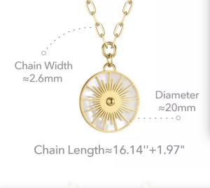 Quality White Fritillary Sun Pendant Necklace Gold Stainless Steel Necklace wholesale