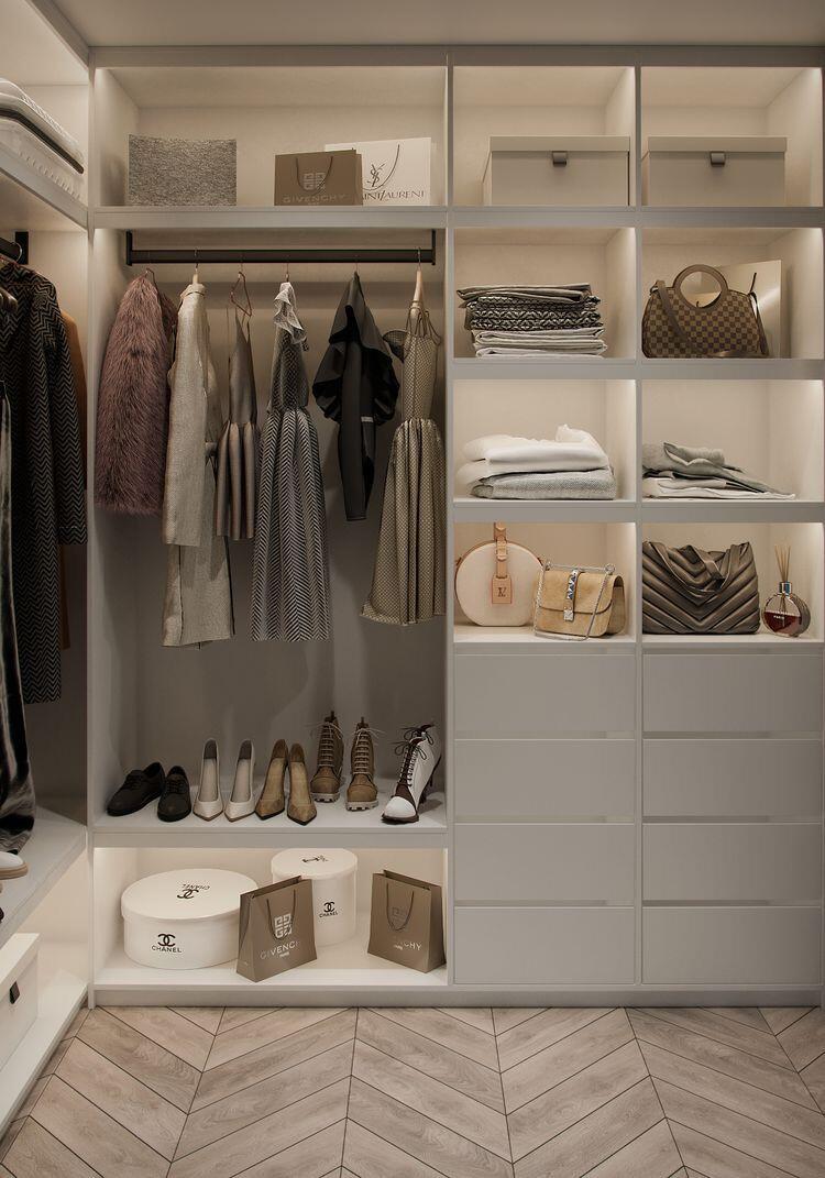 Modern Wooden Bedroom Walk in Wardrobe with Custom Design and Mail Packing