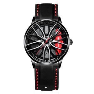 Quality Car Wheel Hub Leather Strap Wrist Watch For Men 3ATM 22cm wholesale