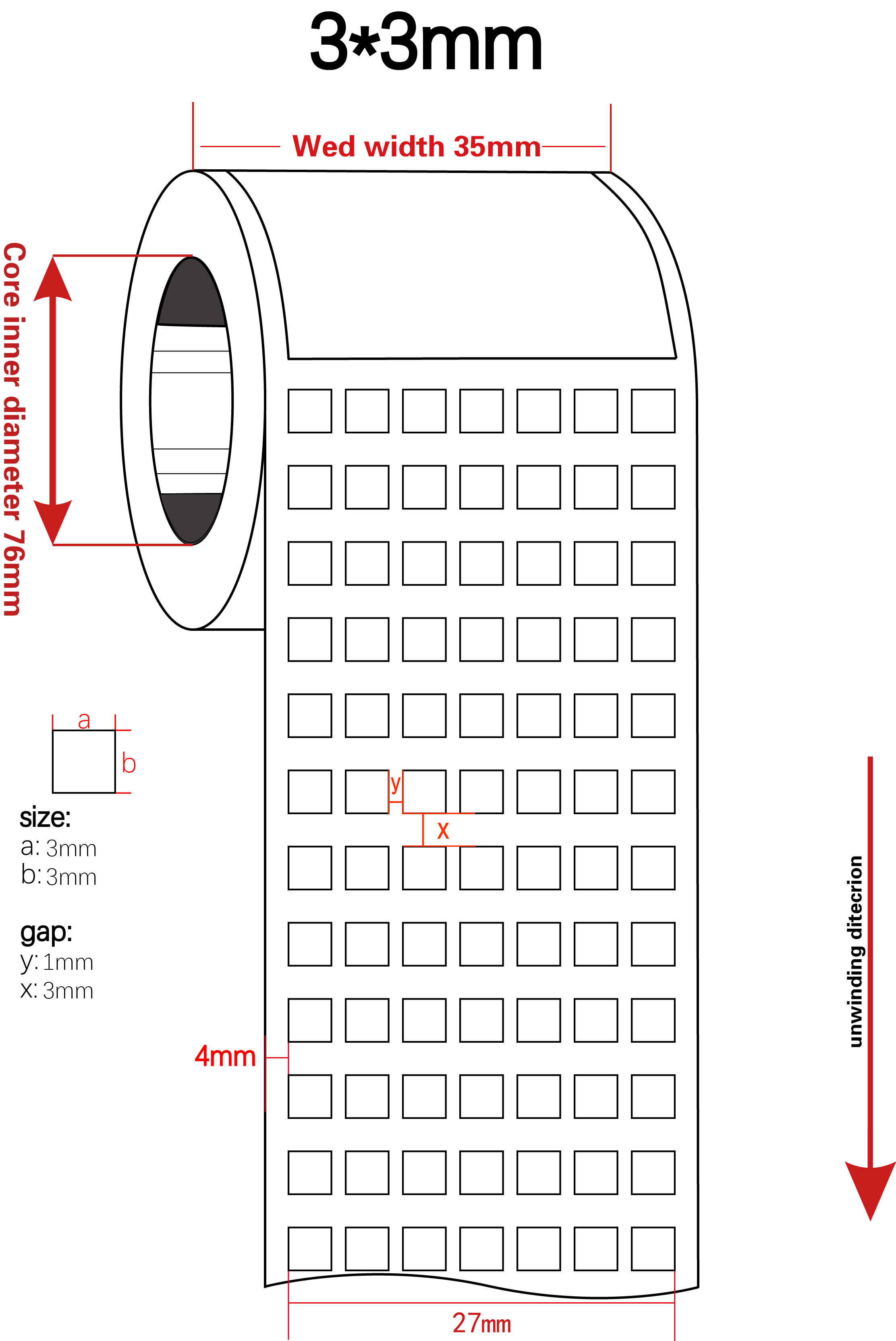 3mmx3mm 1mil White Matte High Temperature Resistant Polyimide Label