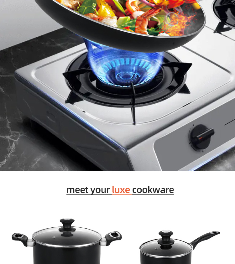 Hot Sale 10 Pcs Aluminum Cooking Pot Set Custom Pots And Pans Cookware Black Nonstick Cookware Sets With Glass Lid