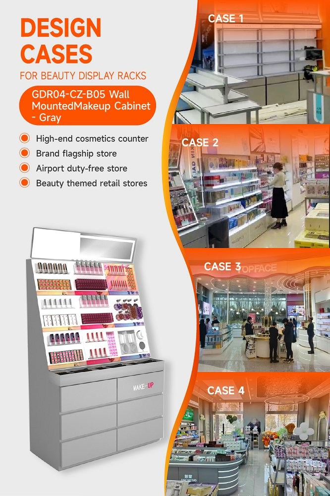 GDR04-CZ-B05 Wall Mounted Makeup Display Rack with Scratch-Resistant Edges and Industrial Style for Cosmetics Counter in Shopping Malls