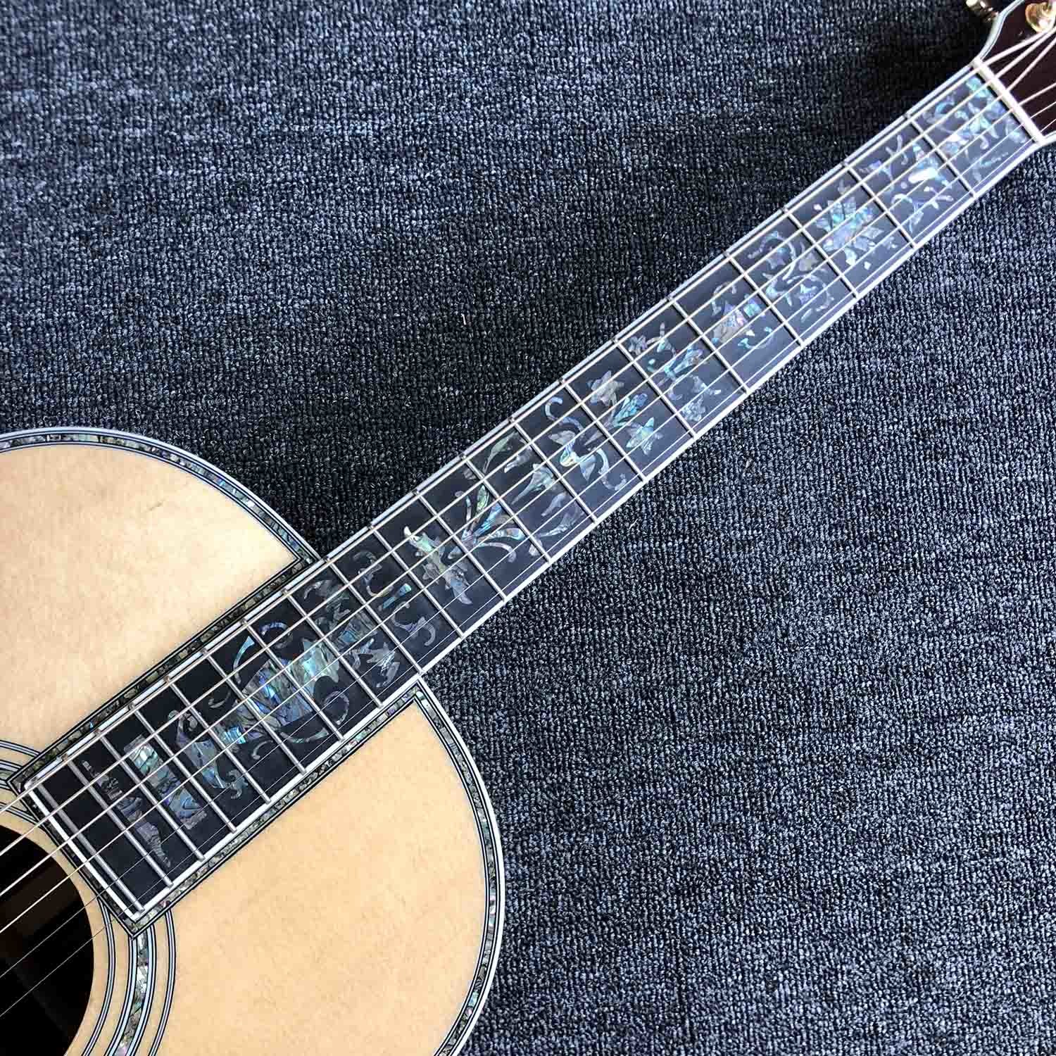 Custom 39 Inch OOO Body Solid Spruce Wood Top Abalone Binding Acoustic Guitar