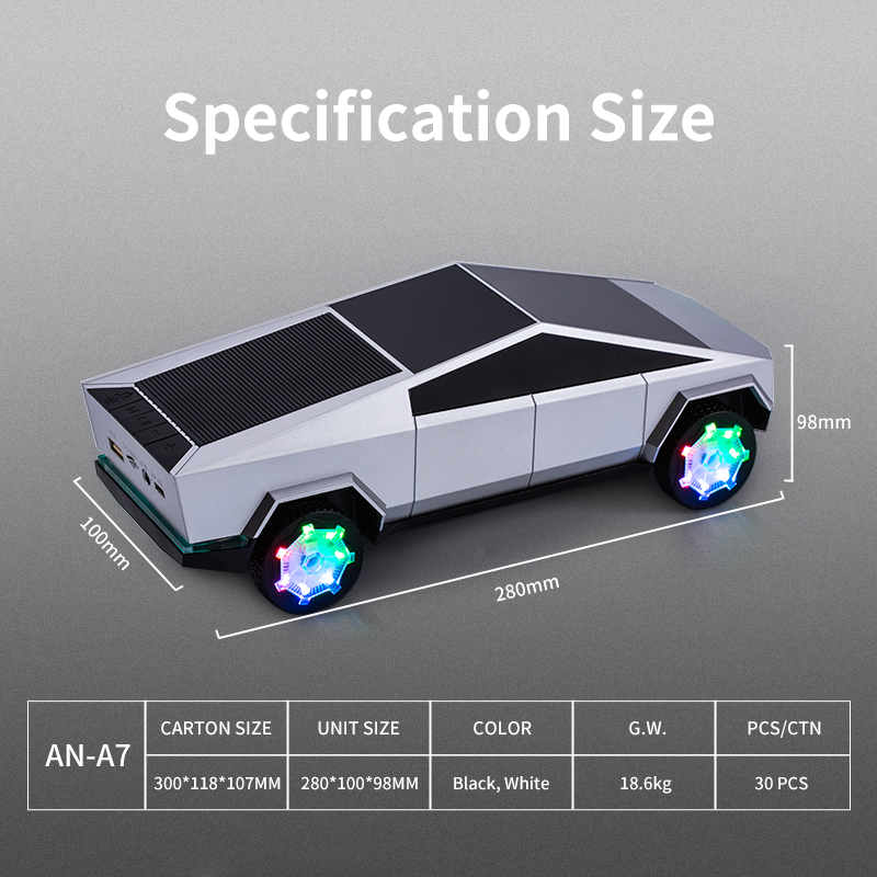 Tesla Cybertruck Pickuptruck Wireless Charging Charger Car Shape Blue tooth Speakers With BT/FM/TF/USB/AUX/RGB