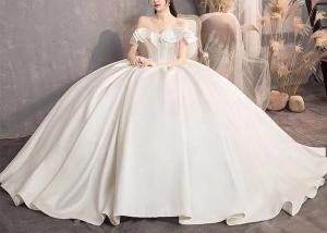 Quality Women Gorgeous Custom Satin Bridal Gown / Beaded Mermaid Wedding Gown wholesale