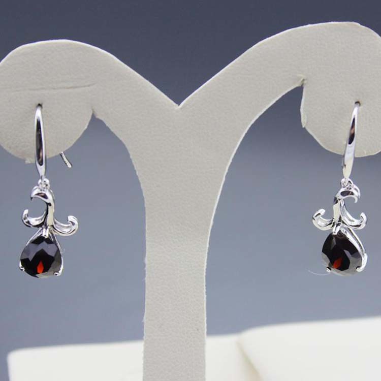 Sterling Silver 7mmx9mm Pear Shape Amethyst Cubic Zircon Dangle Earrings (PSJ03495)