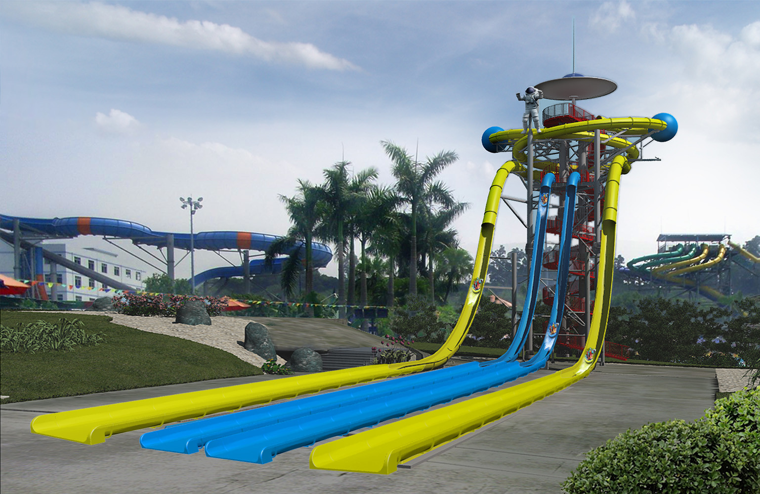 Large Fiberglass Water Slides Equipment , Garden Water Slide For 4 Guests Per Time