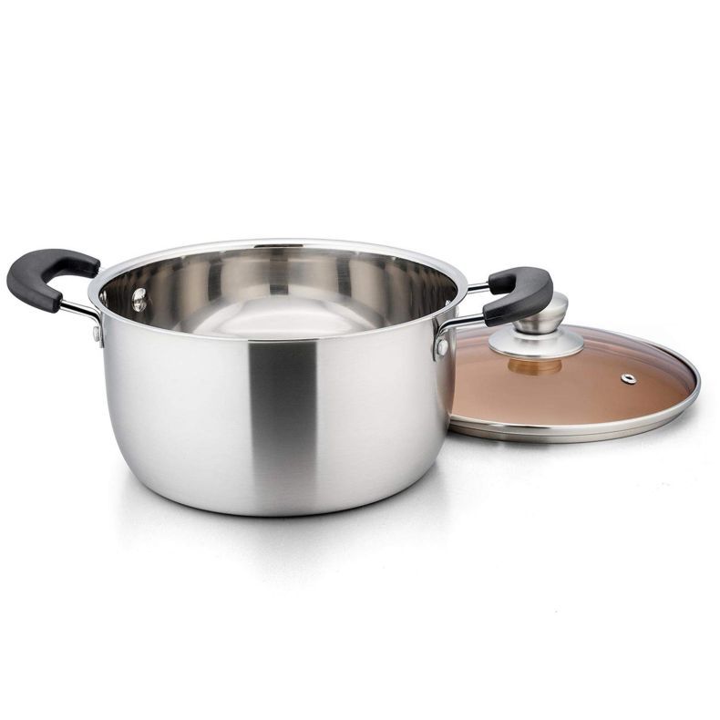 Best Selling Silver Cook-pot Kitchenware Multiple Sizes Pots Circle Cooking Soup Pot With Glass Lid